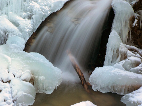 eisiger Lainbachfall Kochel am See im Winter